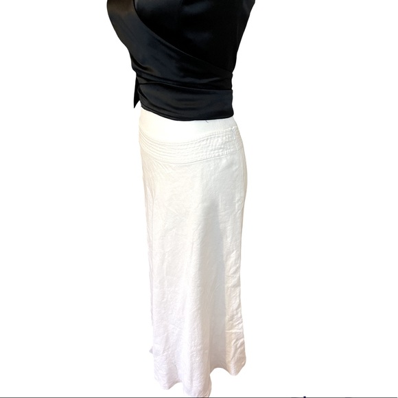 LAUREN RALPH LAUREN White Linen MIDI Skirt W/Side Zip And Back Lace Up tie Sz 4P - Picture 4 of 9